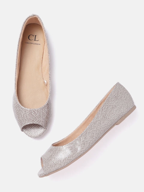 

Carlton London Women Taupe Snakeskin Textured Patent Finish Peep Toe Ballerinas