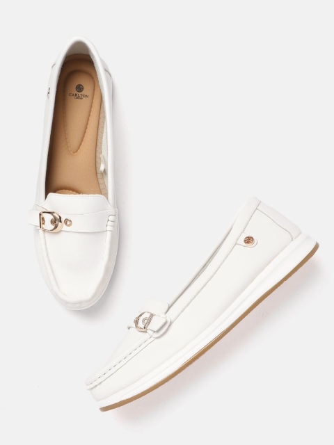 

Carlton London Women White Solid Buckle Detail Loafers