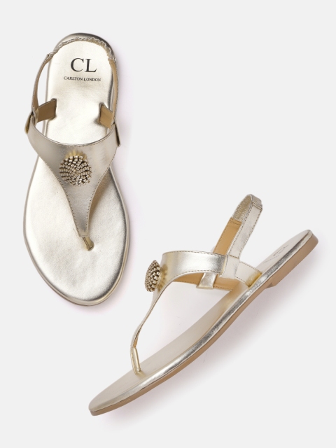 

Carlton London Women Gold-Toned Solid T-Strap Flats