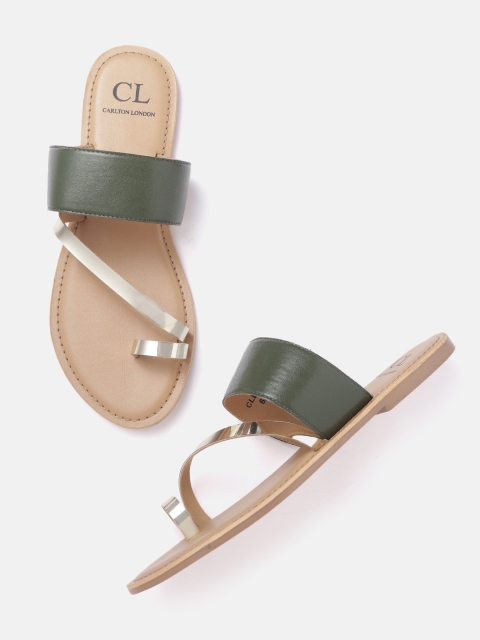 

Carlton London Women Olive Green & Gold-Toned Colourblocked One Toe Flats