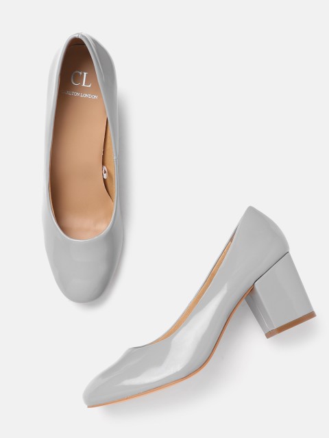 

Carlton London Women Grey Solid Patent Finish Pumps