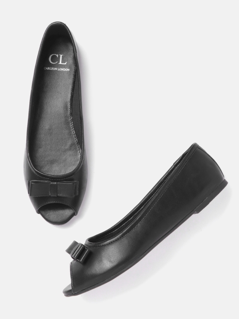 

Carlton London Women Black Solid Peep Toe Ballerinas with Bow Detail