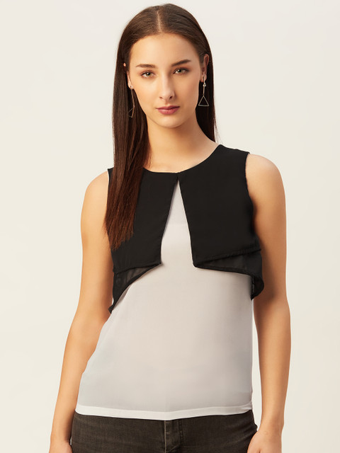 

Belle Fille White & Black Layered Monochrome Regular Top