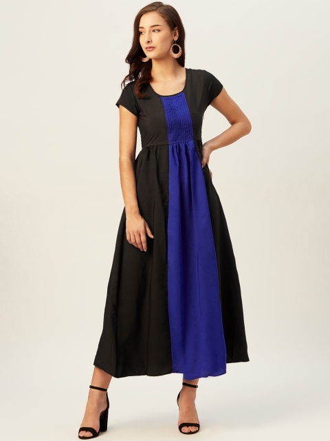 

Belle Fille Women Black & Blue Colourblocked Pleated Detail Maxi Dress