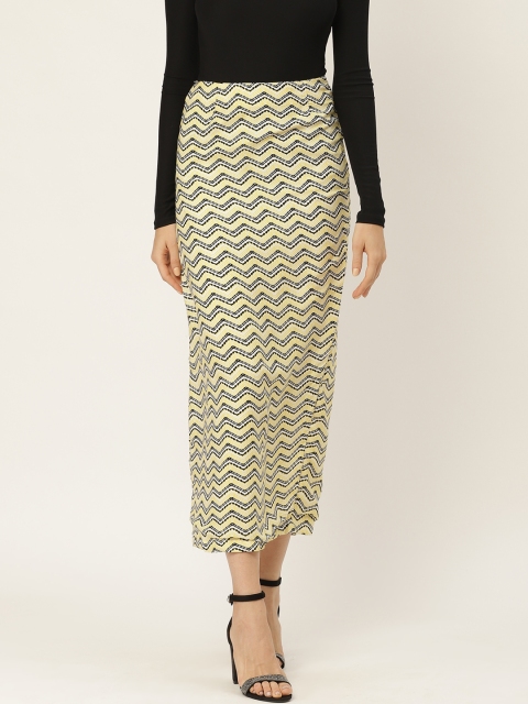 

Belle Fille Women Yellow Chevron Striped Maxi Straight Skirt
