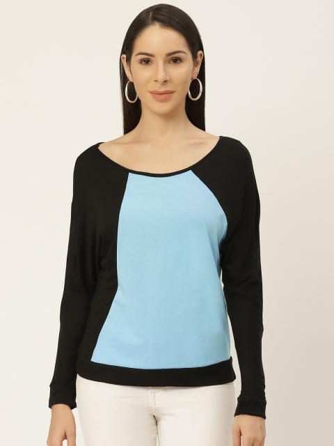 

Belle Fille Black & Turquoise Blue Colourblocked Regular Top