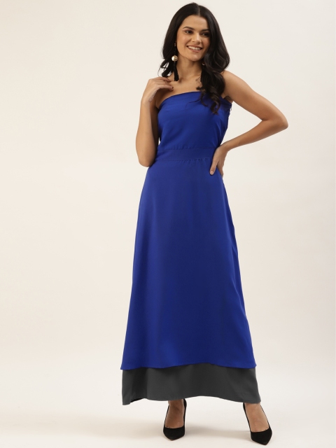 

Belle Fille Women Blue Solid Strapless Layered Maxi Dress
