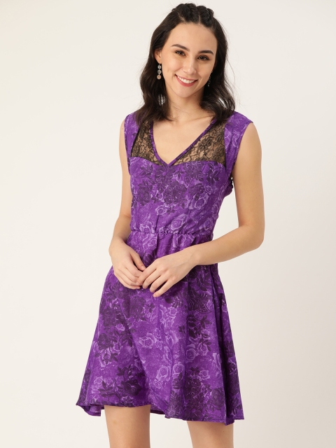 

Belle Fille Women Purple Printed A-Line Dress