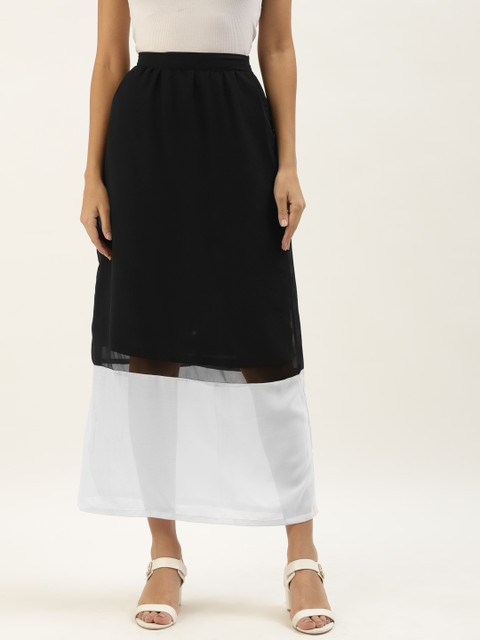 

Belle Fille Women Black & White Colourblocked Maxi A-Line Skirt