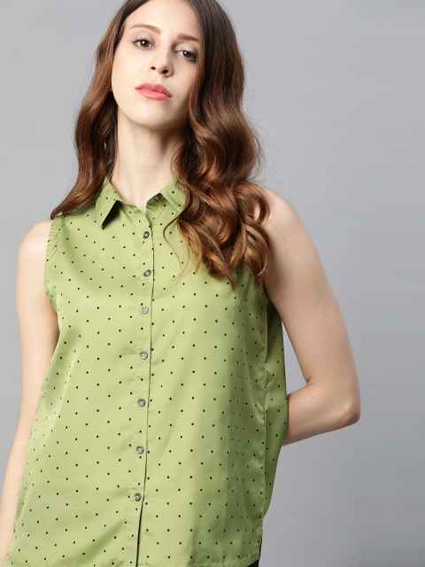 

Roadster Women Green & Black Printed Casual Shirt