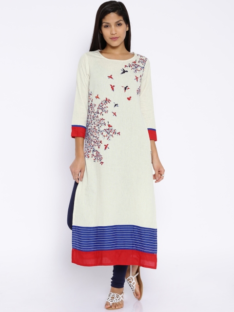 

Vishudh Women Off-White & Red Printed Kurta