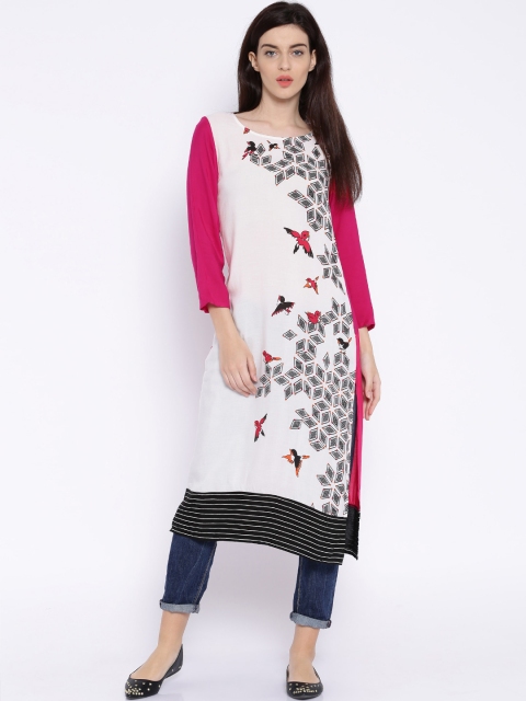 

Vishudh Off-White & Pink Printed Kurta