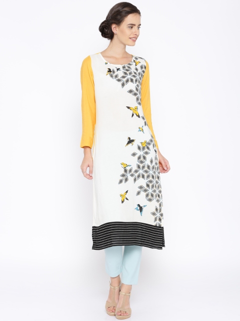 

Vishudh Off-White & Yellow Printed Kurta