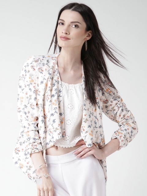 

New Look White Polyester Floral Print Front Open Blazer