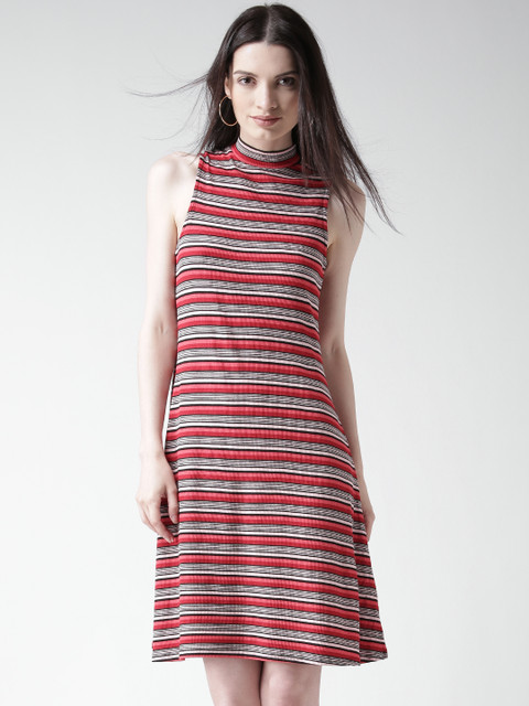 

New Look Red & Pink Striped A-Line Dress