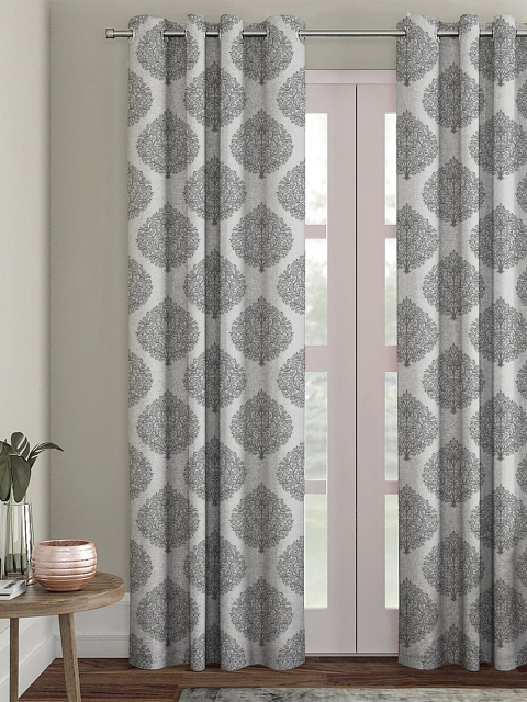 

HOUZZCODE Off-White & Grey Single Black Out Door Curtain