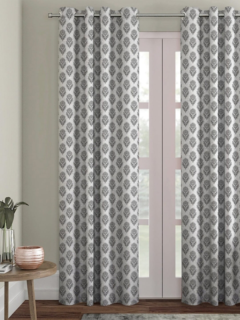 

HOUZZCODE White & Grey Single Black Out Curtain
