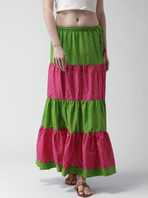 

GERUA Green Bandhani Print A-Line Maxi Skirt