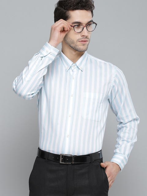 

DENNISON Men White & Blue Smart Slim Fit Striped Formal Shirt