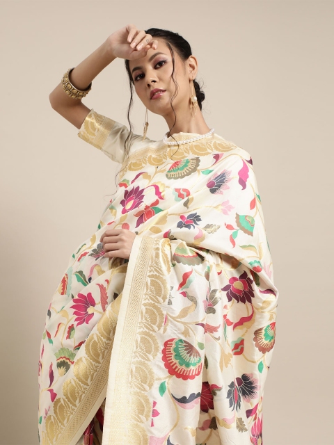 

Saree Mall Lovely Off-White and Pink Silk Blend Saree