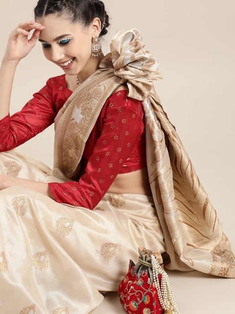 

Saree Mall Rich Beige and Gold Silk Blend Saree