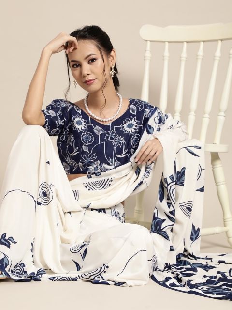 

Saree mall Floral Saree with Sleek border, Off white