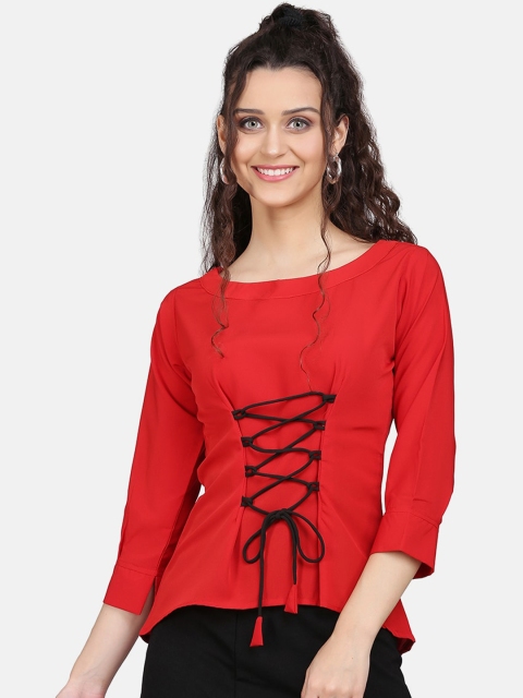 

Clothzy Red Crepe Regular Top