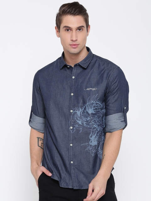 

Ed Hardy Men Navy Printed Casual Shirt, Navy blue