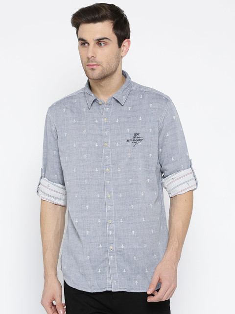 

Ed Hardy Men Blue Printed Casual Shirt