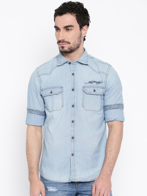 

Ed Hardy Men Blue Washed Regular Fit Denim Casual Shirt