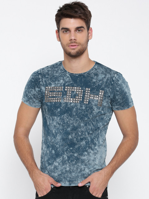 

Ed Hardy Men Blue Printed Round Neck T-shirt