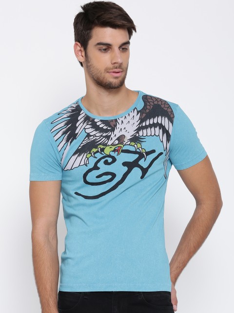 

Ed Hardy Men Blue Printed Round Neck T-shirt