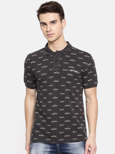 

Ed Hardy Men Olive Green Printed Polo Collar T-shirt