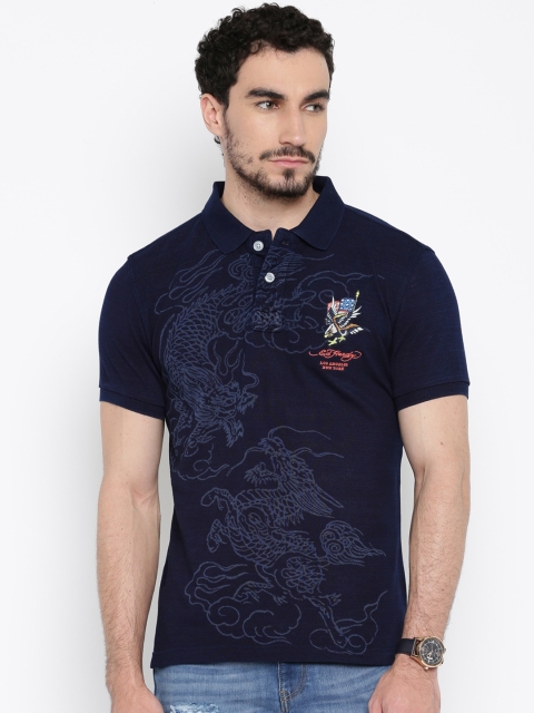 

Ed Hardy Men Navy Blue Printed Polo T-shirt