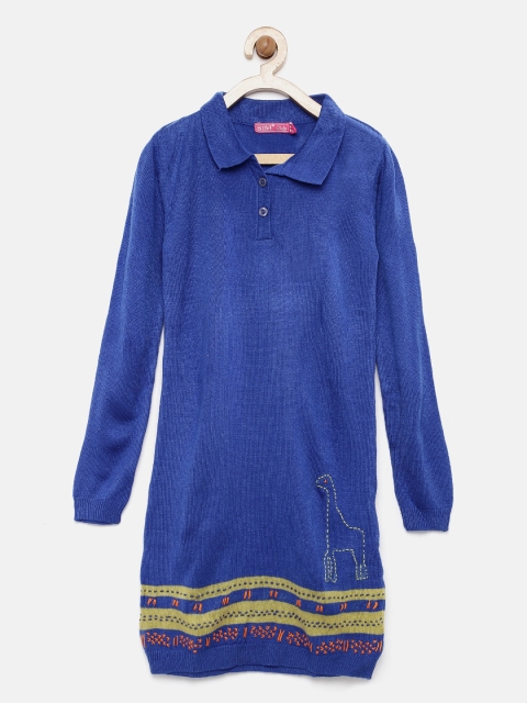 

Biba Girls Blue Embroidered Sweater Dress
