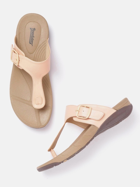 

Roadster Women Peach-Coloured Solid T-Strap Flats with Buckle Detail