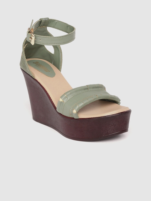 

Roadster Olive Green Solid Mid-Top Wedges with Cut Work Detail