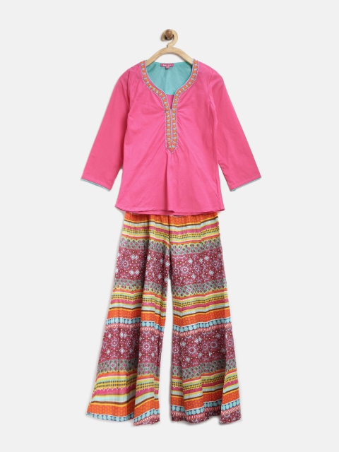 

BIBA Girls Pink & Purple Printed Clothing Set