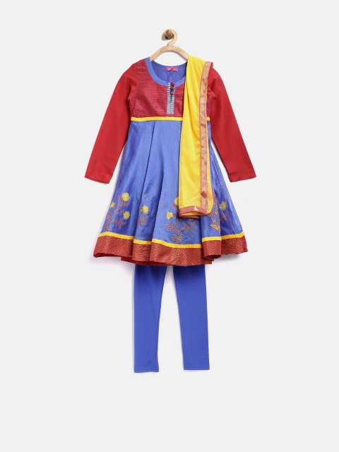 

Biba Girls Blue & Red Printed Anarkali Churidar Kurta with Dupatta