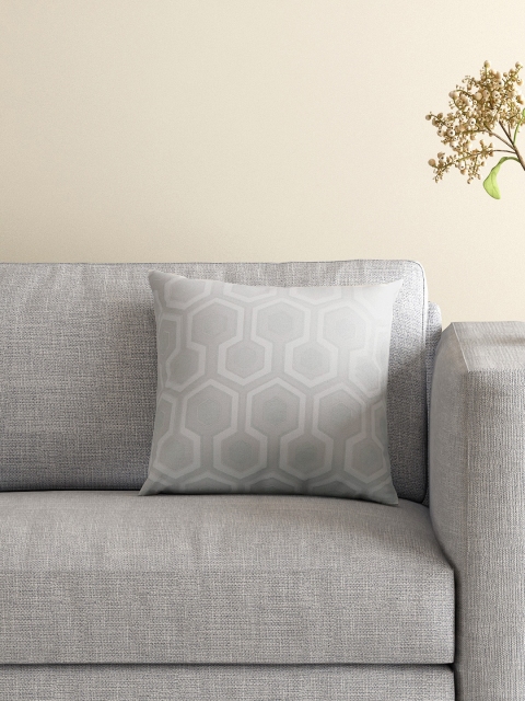 

BOMBAY DYEING Grey & White Single Printed 16'' x 16'' Square Cushion with Cover