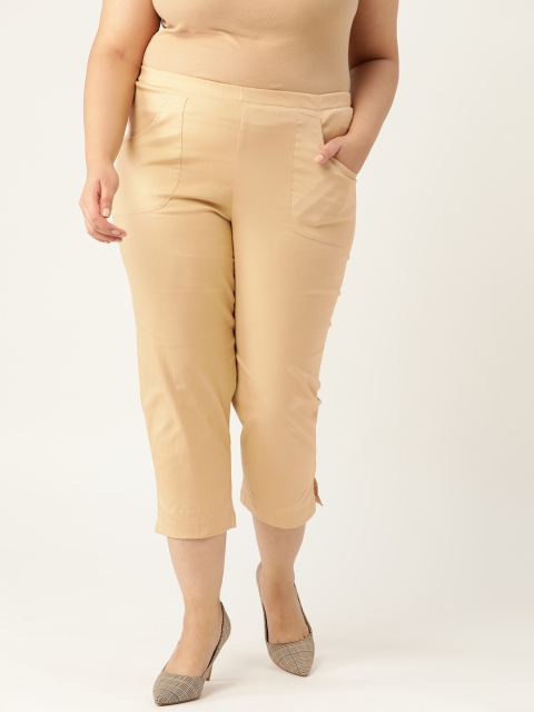 Revolution Women Plus Size Beige Solid Capris