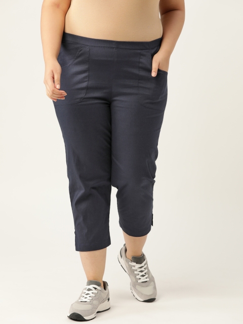 

Revolution Women Plus Size Navy Blue Solid Capris