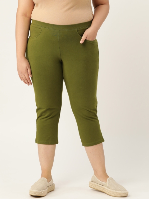 

Revolution Women Plus Size Green Solid Capris