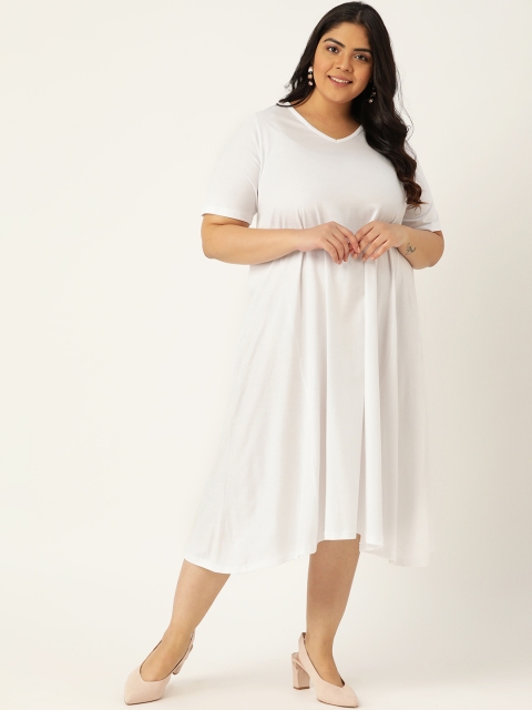 

Revolution Women Plus Size White Solid Pure Cotton A-Line Midi Dress