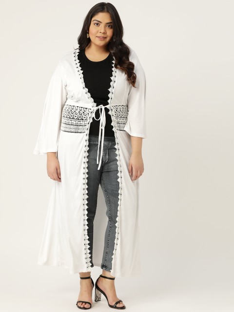 

Revolution Women White Solid Longline Tie-Up Shrug