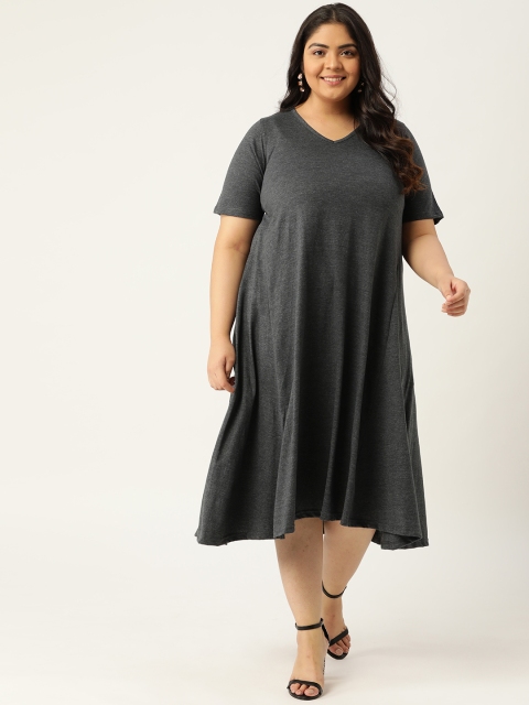 

Revolution Plus Size Charcoal Grey Pure Cotton Knitted A-Line Midi Dress