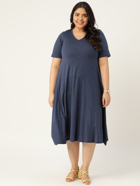 

Revolution Plus Size Blue Pure Cotton Knitted A-Line Midi Dress