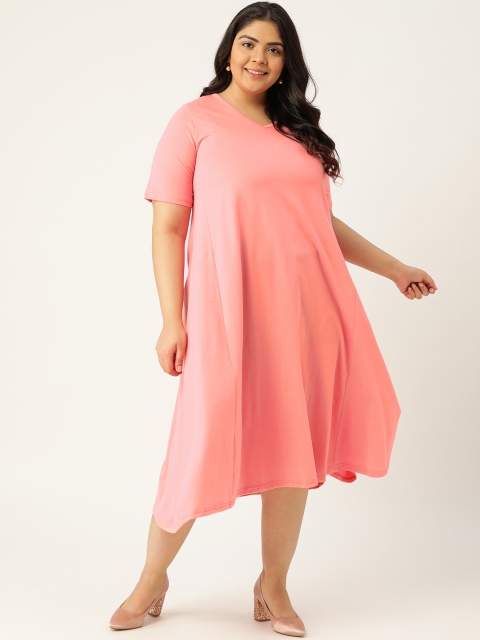 

Revolution Women Plus Size Peach-Coloured Solid Pure Cotton A-Line Midi Dress