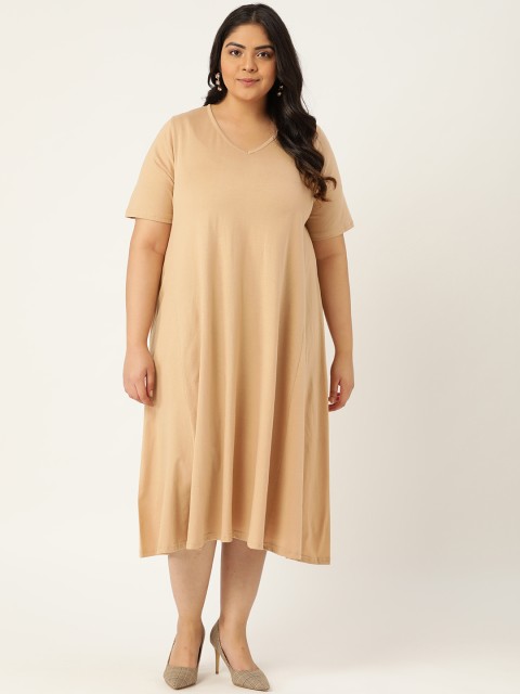 

Revolution Plus Size Beige Pure Cotton Knitted A-Line Midi Dress