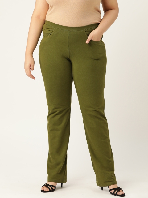 

Revolution Plus Size Women Green Relaxed High-Rise Regular Trousers